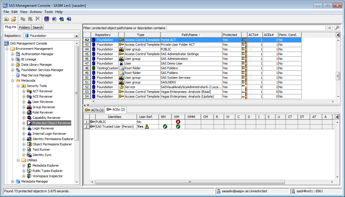 Metacoda Security Plug-ins: Protected Object Reviewer (ACE Protections Tab)