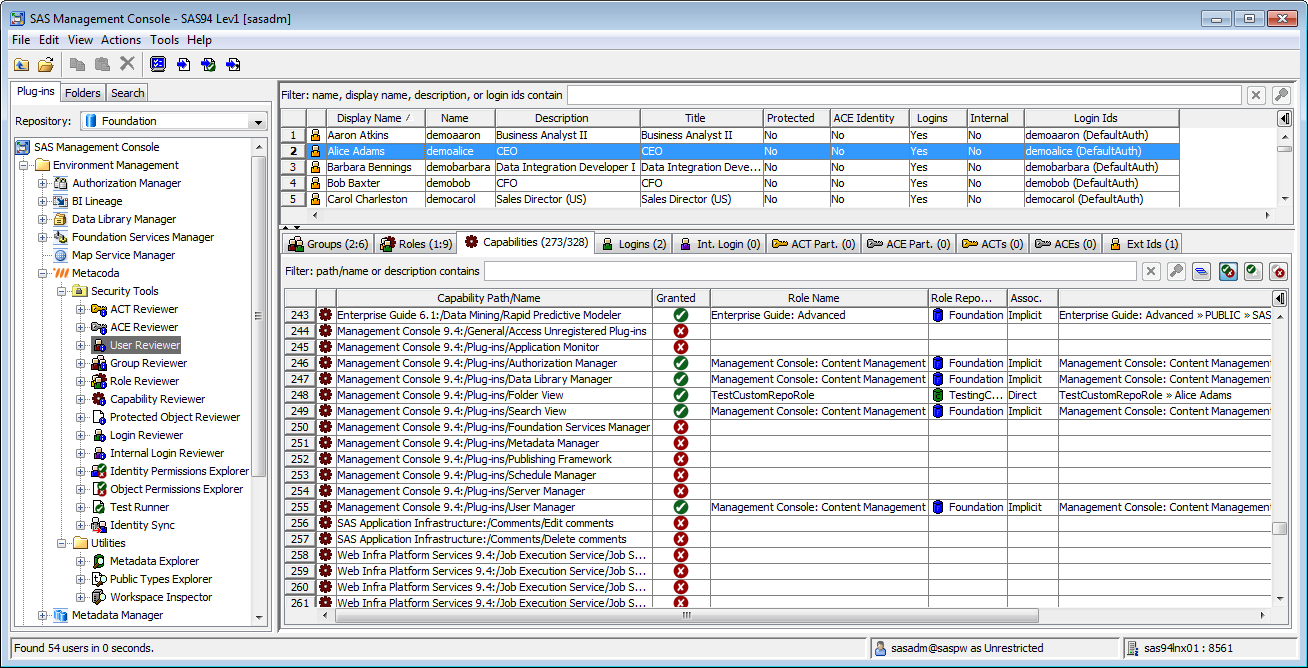 Metacoda Security Plug-ins: User Reviewer (Capabilities Tab)
