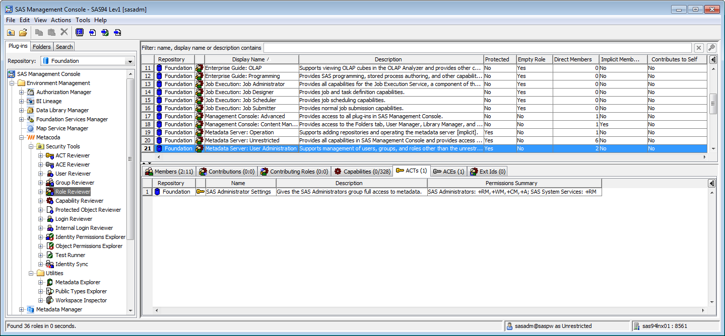 Metacoda Security Plug-ins: Role Reviewer (ACT Protections Tab)