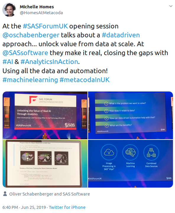 #SASForumUK Oliver Schabenberger keynote tweet