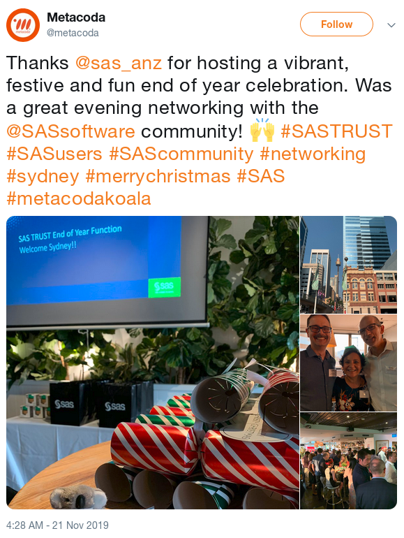 Metacoda tweet at SAS TRUST Sydney event