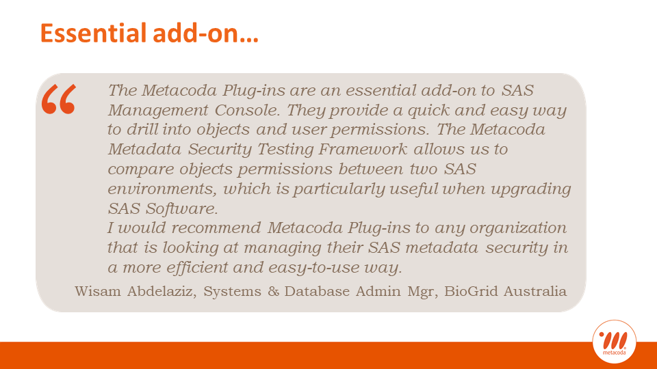 BioGrid Australia testimonial about Metacoda