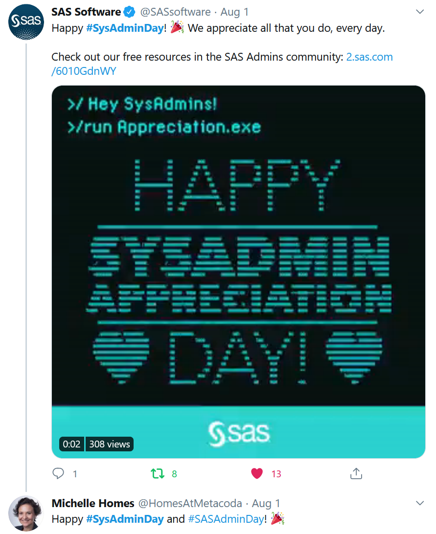 SysAdminDay SAS tweet