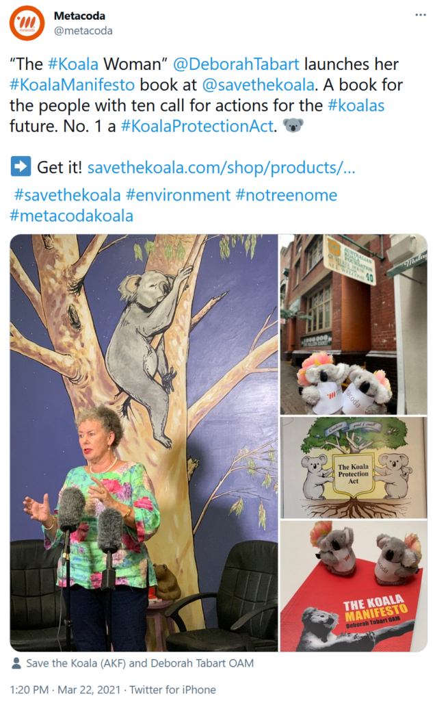 Metacoda tweet koala manifesto launch