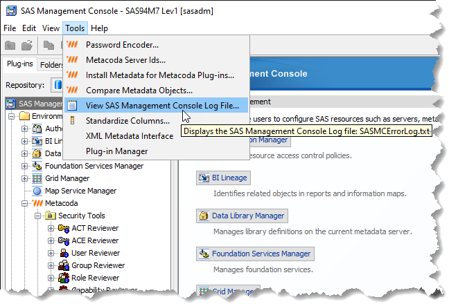 Metacoda Plugins view SAS MC log file