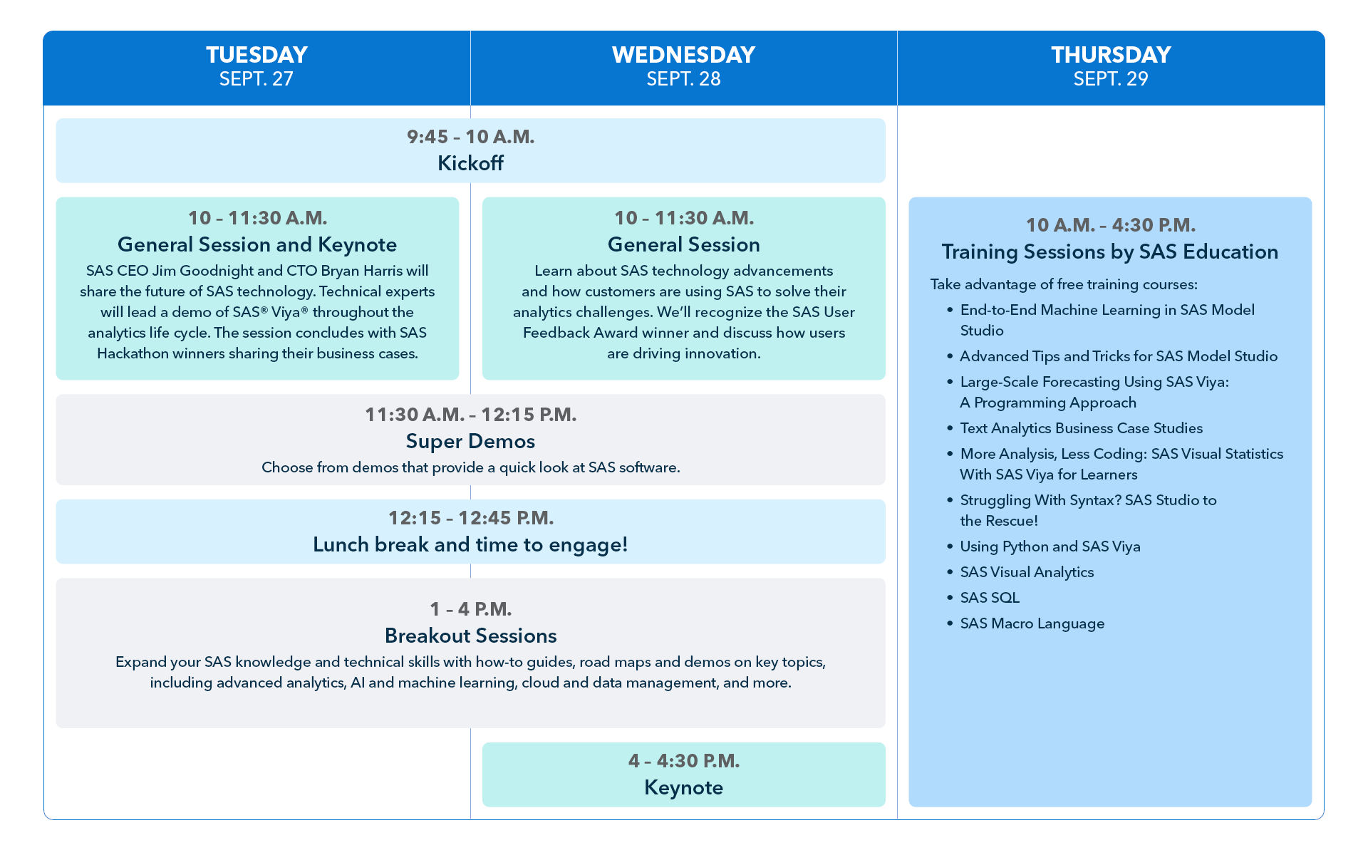 SAS Explore - agenda at a glance